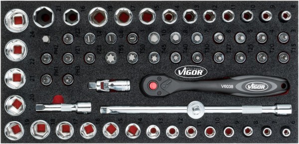 VIGOR Steckschlüssel-Werkzeug Satz, V4973, Vierkant10 mm (3/8 Zoll), Außen-Sechskant Profil, Innen T