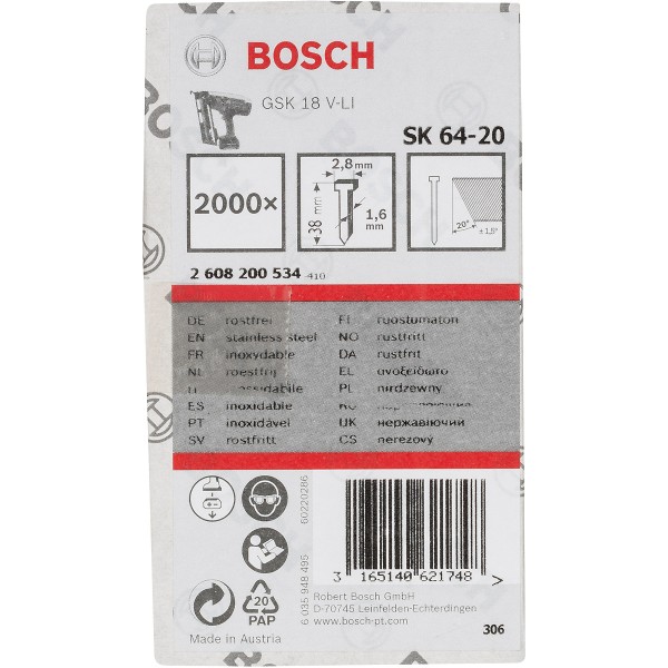 Bosch Senkkopf-Stift SK64 20NR, 38 mm Edelstahl