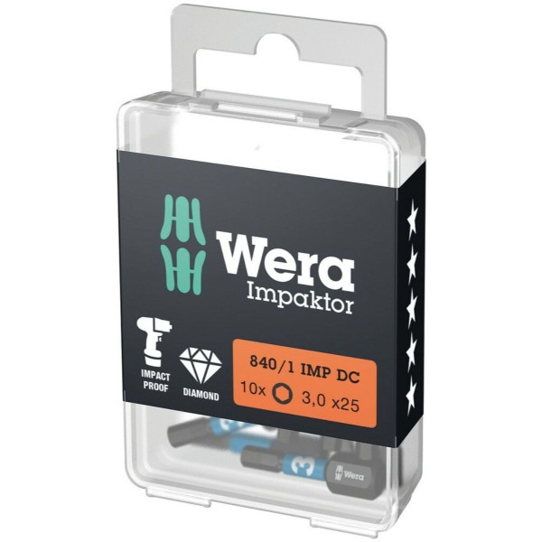 Wera 840/1 IMP DC Hex-Plus DIY Impaktor Bits, 3 x 25 mm, 10-teilig