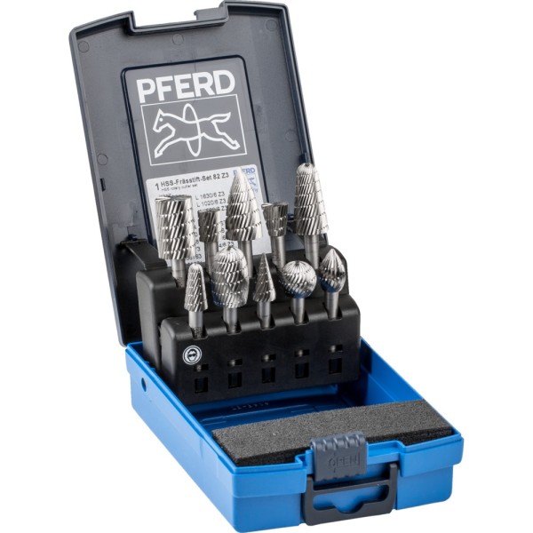 PFERD HSS Frässtift Set 82 10-tlg. Zahnung 3 Schaft-Ø 6 mm universal mittel fein