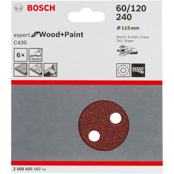 Bosch Schleifblatt C430, 60, 120, 240, 8 Löcher, Klett, 6er-Pack