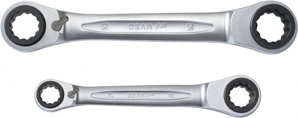 KS Tools 4 in 1 GEARplus umschaltbar Doppel-Ratschenringschlüssel-Satz, 2-tlg 21-34mm