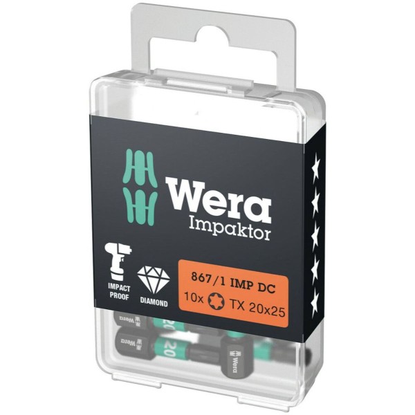 Wera 867/1 IMP DC TORX DIY Impaktor Bits, TX 20 x 25 mm, 10-teilig