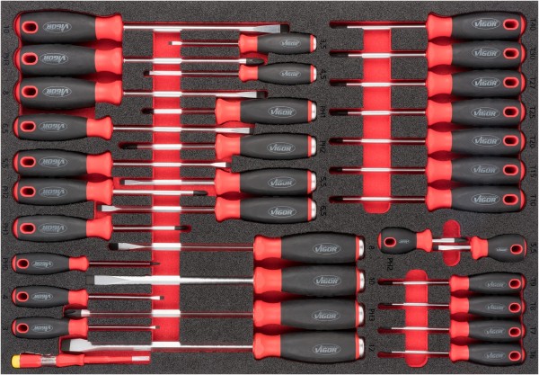 VIGOR Schraubendreher Satz, V6813, 0,5 x 3  1,6 x 10 · PH0  PH3 · T6  T40, Anzahl Werkzeuge: 34