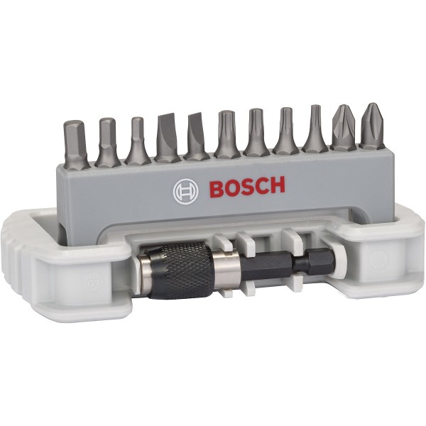 Bosch Schrauberbit-Set Extra-Hart, 11-teilig, PH, PZ, T, S, HEX, 25 mm, Bithalter