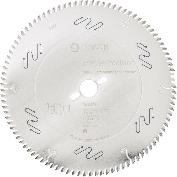 Bosch Kreissägeblatt Top Precision Best for Laminated Panel Abrasive, Außendurchmesser (mm):300, Zähnezahl (Anzahl): 96