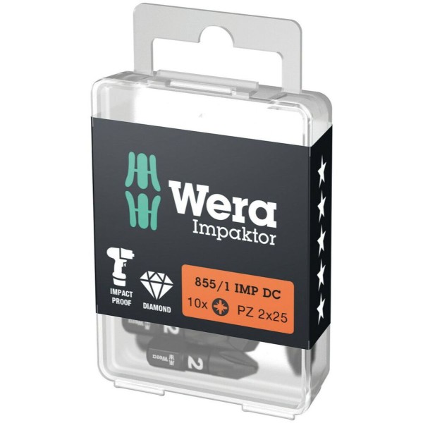 Wera 855/1 IMP DC PZ DIY Impaktor Bits, PZ 2 x 25 mm, 10-teilig