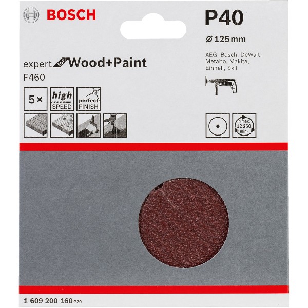 Bosch Schleifblatt-Set F460 Expert for Wood and Paint, 125 mm, 5er-Pack