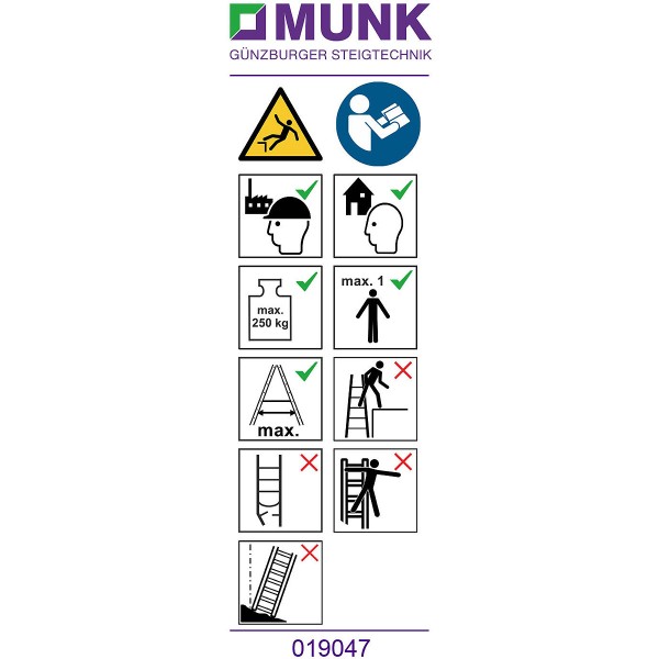 Hinweis-Aufkleber für Stehleitern 250 kg einseitig begehbar