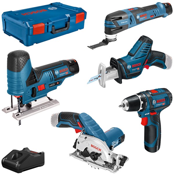 Bosch 12V-Werkzeug-Set 5-teilig GSR + GST + GOP + GKS + GSA + 3x GBA 3,0Ah + GAL + XL-BOXX