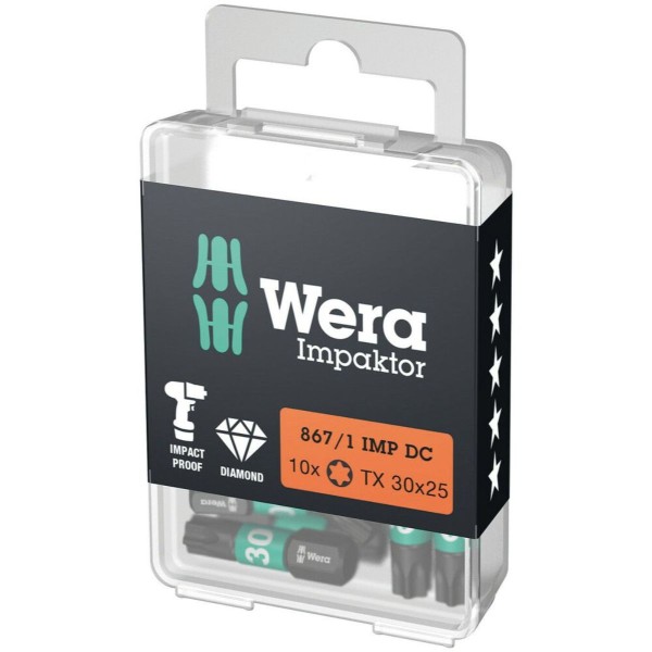 Wera 867/1 IMP DC TORX DIY Impaktor Bits, TX 30 x 25 mm, 10-teilig