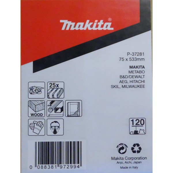 Makita Schleifband, 25 Stück - 76x533 mm - Körnung 120 - P-37281