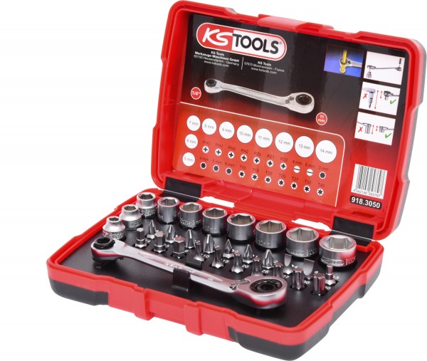KS Tools 1/4" + 11 mm Durchgangs-Steckschlüssel- und Bit-Satz, 31-tlg