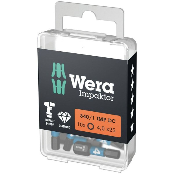 Wera 840/1 IMP DC Hex-Plus DIY Impaktor Bits, 4 x 25 mm, 10-teilig