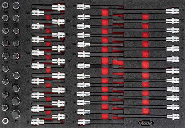 VIGOR Schraubendreher-Einsatz Satz, V4727, Vierkant12,5 mm (1/2 Zoll), Innen Keilprofil Ribe-CV, Inn