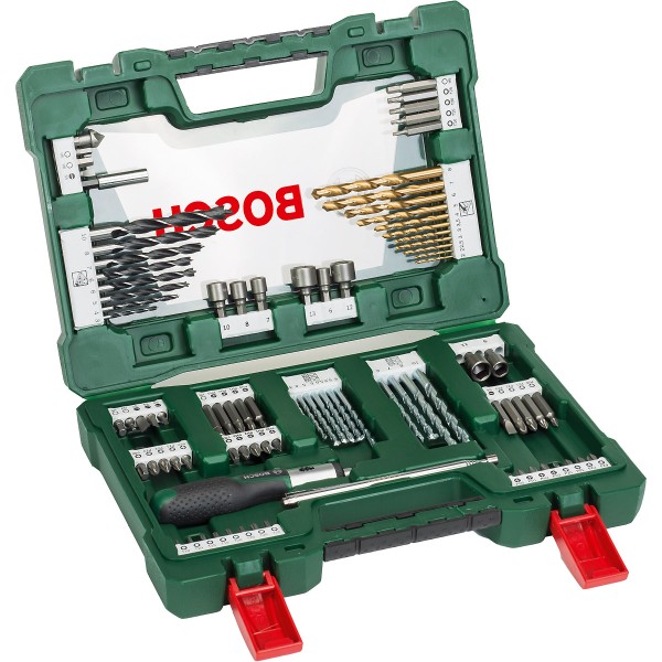Bosch V-Line Box, Bohrer- und Bit-Set, 91-teilig, Ratschen-Schraubendreher, Magnetstab