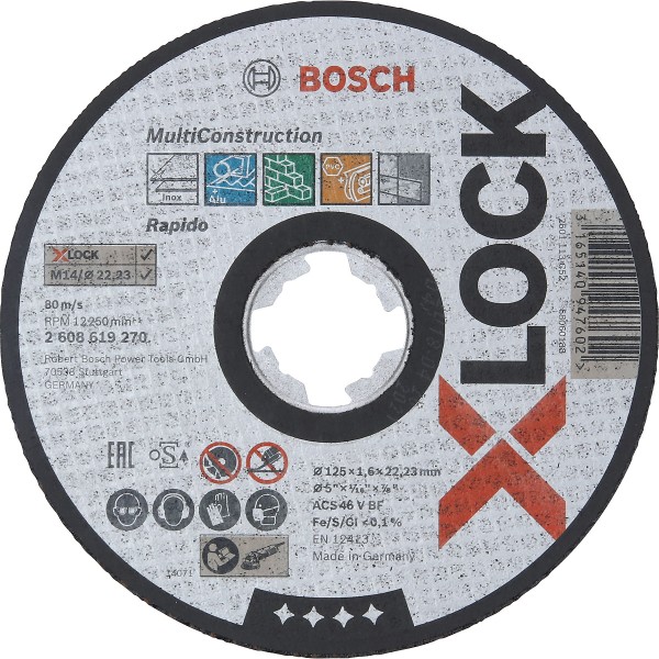 Bosch Trennscheibe X-LOCK gerade Multi Material ACS 46 V BF, 125 x 22,23 x 1,6 mm