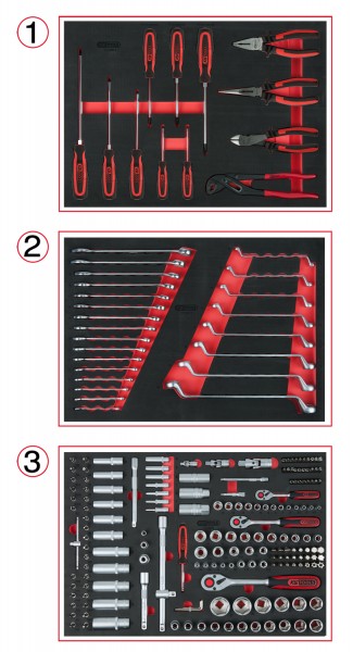 KS Tools Universal-Systemeinlagen-Satz für 3 Schubladen mit 215 Premium-Werkzeugen