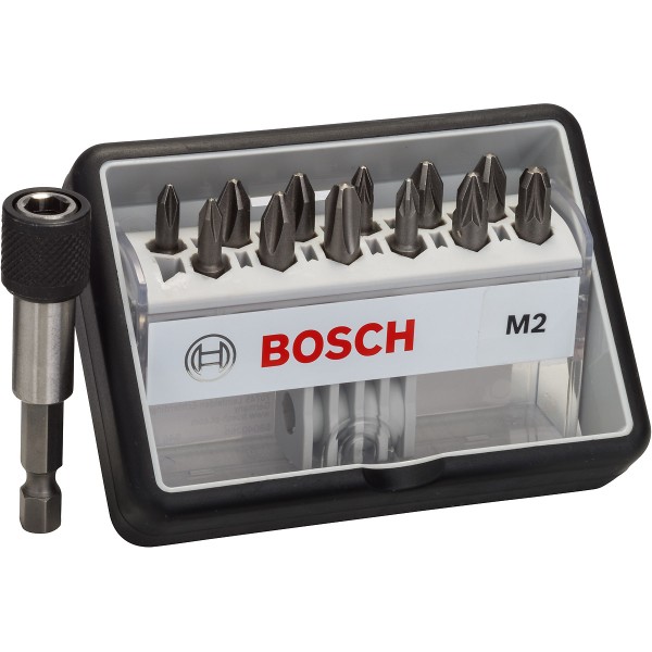 Bosch Schrauberbit-Set Robust Line M Extra-Hart, 12 + 1-teilig, 25mm, PH, PZ