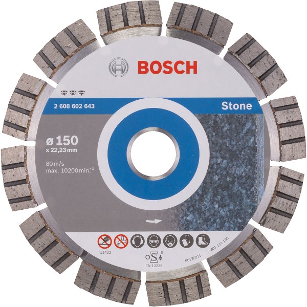 Bosch Diamanttrennscheibe Best for Stone, Bohrungsdurchmesser (mm):22.23, Segmenthöhe (mm):12, Schnittbreite (mm):2.4
