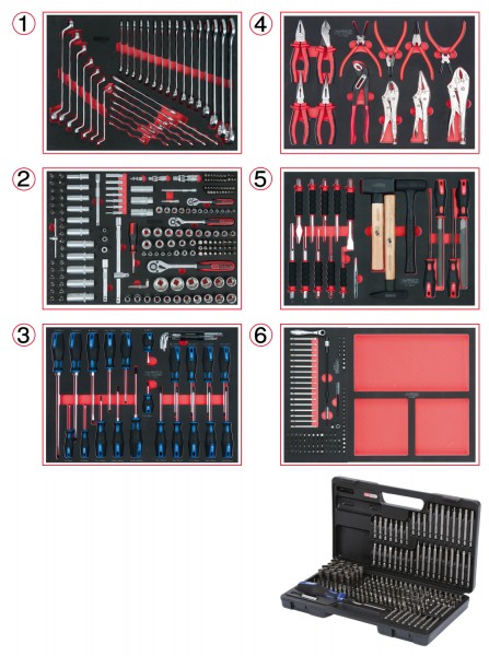 KS Tools Universal-Systemeinlagen-Satz für 6 Schubladen mit 598 Premium-Werkzeugen