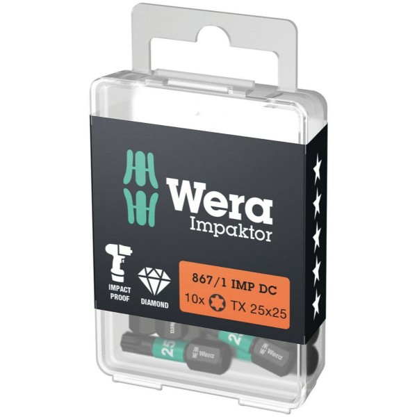 Wera 867/1 IMP DC TORX DIY Impaktor Bits, TX 25 x 25 mm, 10-teilig