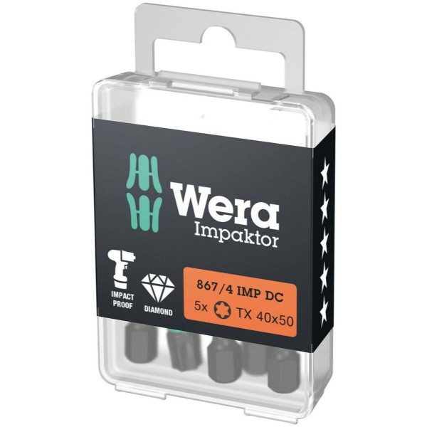 Wera 867/4 IMP DC TORX DIY Impaktor Bits, TX 40 x 50 mm, 5-teilig