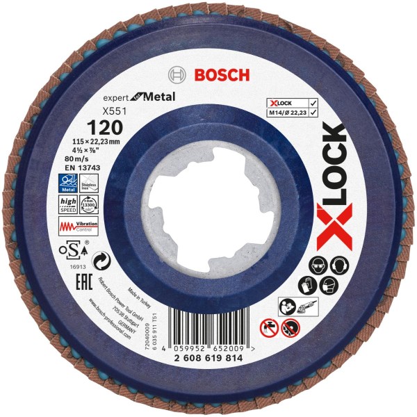 Bosch X-LOCK-Fächerschleifscheibe X551, Expert for Metal, gerade