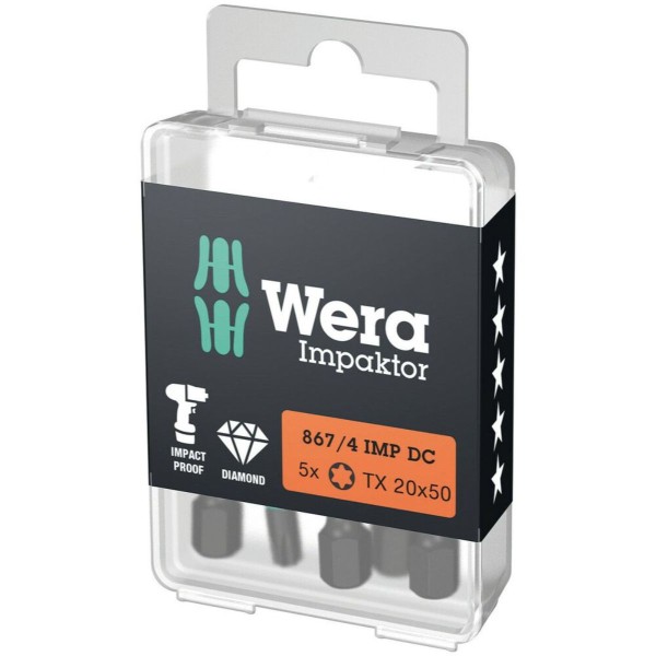 Wera 867/4 IMP DC TORX DIY Impaktor Bits, TX 20 x 50 mm, 5-teilig