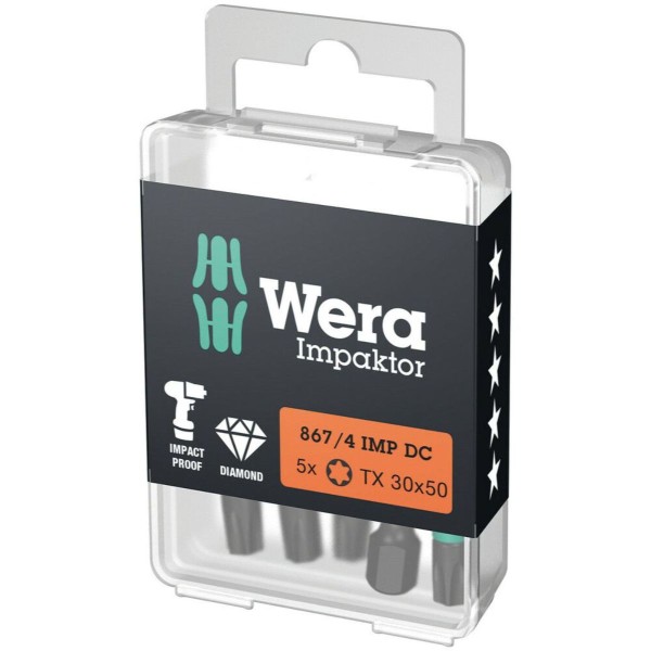 Wera 867/4 IMP DC TORX DIY Impaktor Bits, TX 30 x 50 mm, 5-teilig